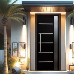 Porta Pivotante Solara Alumínio Com Visor Puxador Barra Chata 210 X 110 Lado Direito Preto