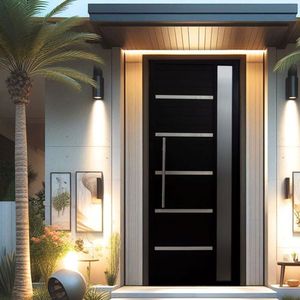 Porta Pivotante Solara Alumínio Com Visor Puxador Tubolar 210 X 120 Lado Direito Preto