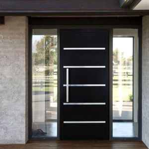 Porta Pivotante Solara Alumínio Puxador Barra Chata 210 X 120 Lado Esquerdo Preto