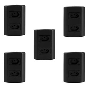 Cinco Conjuntos Com 2 Tomadas 2p+t 20a 250v, Modular, Com Placa 4x2 E Suporte Preto