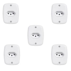 Conjunto Com 5 Tomadas 2p+t 20a 250v, Com Placa De Sobrepor Branco