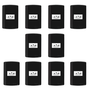 Conjunto Com 10 Tomadas 2p+t 10a 250v, Modular, Com Placa 4x2 E Suporte Preto