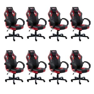Kit 8 Cadeiras Gamer Giratória Regulavel Quest Preto/vermelho