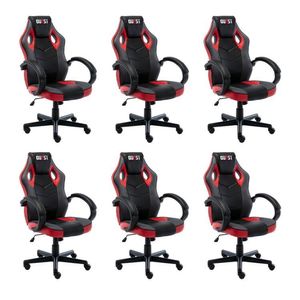 Kit 6 Cadeiras Gamer Giratória Regulavel Quest Preto/vermelho