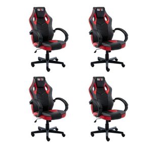 Kit 4 Cadeiras Gamer Giratória Regulavel Quest Preto/vermelho