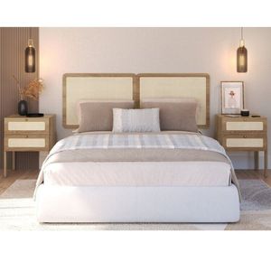 Conjunto Cabeceira Casal 160cm E 2 Mesas De Cabeceira 2 Gavetas Pé Madeira Palhinha Oslo Hanover