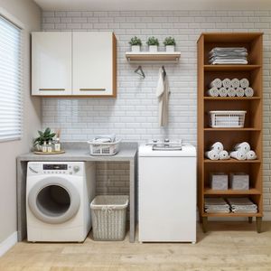 Lavanderia Modulada 1 Armário Multiuso E Armário Aéreo Belém Nature/off White