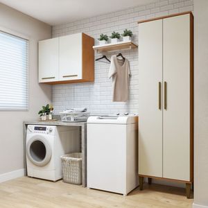 Lavanderia Modulada 1 Armário Multiuso E Armário Aéreo São Gonçalo Nature/off White