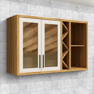 Armário Aéreo De Cozinha 120cm 2 Portas Com Vidro Reflecta 100% Mdf Barbados Espresso Móveis Amêndoa-off White