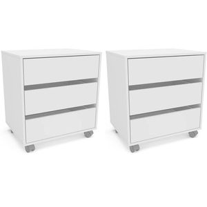 Kit 2 Gaveteiros Mauá 600mm 3 Gavetas Com Rodízios Branco