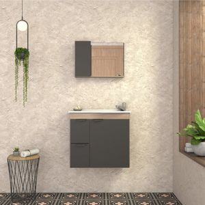 Gabinete Para Banheiro Em Madeira Margarida 60 Preto/tamarindo
