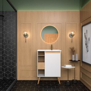 Gabinete Para Banheiro Em Madeira 1 Porta Lótus 60 Jequitibá/nude