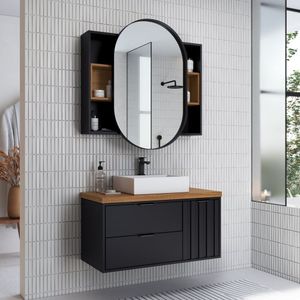 Gabinete De Banheiro Toucador 90cm Bianca Preto