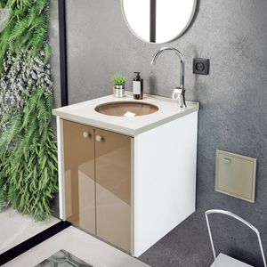 Gabinete Para Banheiro 42cm Fenix Marmo Branco/bege