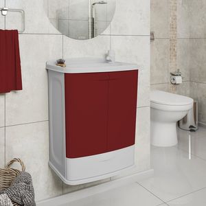 Gabinete Para Banheiro Em Plástico Com Lavatório Fit Sem Torneira Branco E Bordo