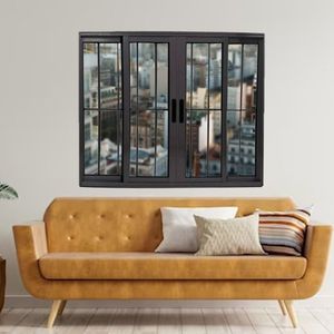 Janela Vitrô De Alumínio 4 Folhas Preto 120 X 200cm Linha 25 Com Grade Preto