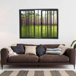 Janela Vitrô De Alumínio 4 Folhas Preto 100 X 120cm Modular Com Grade Preto