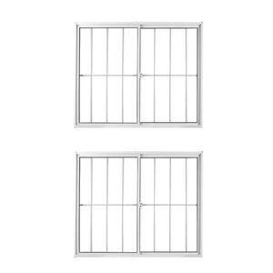 Kit Com 2 Janelas De Alumínio De Correr 100x120cm 2 Folhas Com Grade E Vidro Liso Linha Soft Mgm Branco