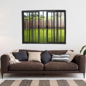 Janela Vitrô De Alumínio 4 Folhas 120 X 120cm Modular Com Grade Preto