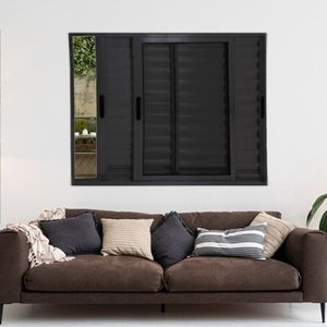 Janela Veneziana De Alumínio 3 Folhas Móveis 120x150cm Linha 25 Preto