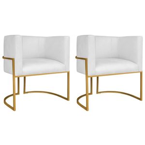 Kit 02 Poltronas Decorativas Luna Base De Ferro Dourado Suede Branco
