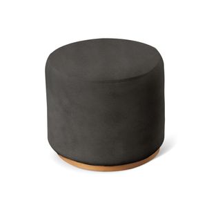 Puff Redondo Para Sala Base De Madeira Linho Preto