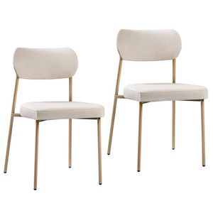 Kit 2 Cadeiras Sala De Jantar Linho Sintético Design Aço Carbono Lavinia Areia-champanhe