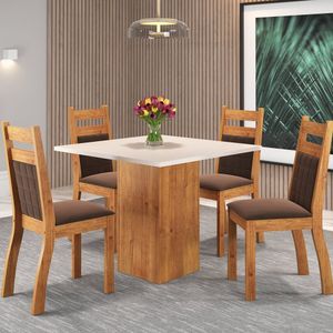 Mesa De Jantar Quadrada 90x90 Inoar Com 4 Cadeiras Sicilia Mel- Blonde- Bombom