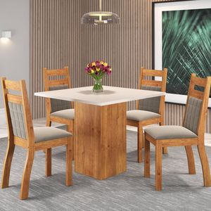 Mesa De Jantar Quadrada 90x90 Inoar Com 4 Cadeiras Sicilia Mel- Blonde- Perola
