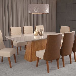 Mesa De Jantar Retangular 200x90 Haven Com 8 Cadeiras Em Madeira Maciça Topazio Mel- Off Whiti- Durango