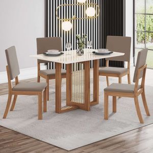 Conjunto Sala Jantar Canto Reto Com Vidro 4 Cadeiras Kelly Espresso Móveis Nature- Off White-marrom