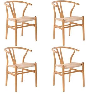Kit Com 4 Cadeiras Para Sala De Jantar Wishbone Madeira Maciça Madeira Clara