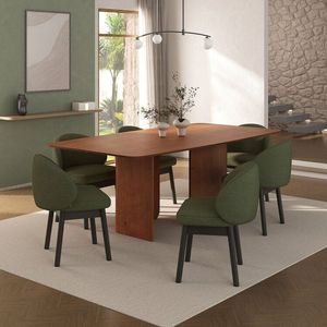 Kit Mesa De Jantar Boreal 210cm E 6 Cadeiras Jambu Cabecasa Madeiramadeira Cinamomo Verde Musgo Ébano