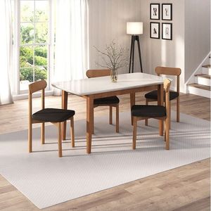 Kit Mesa De Jantar Tangará 160cm E 4 Cadeiras Pitanga Cabecasa Madeiramadeira Caramelo Off White Preto