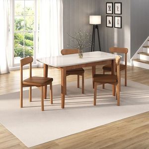 Kit Mesa De Jantar Tangará 160cm E 4 Cadeiras Pitanga Cabecasa Madeiramadeira Caramelo Off White