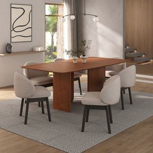 Kit Mesa De Jantar Boreal 210cm E 6 Cadeiras Jambu Cabecasa Madeiramadeira Cinamomo Bege Ébano
