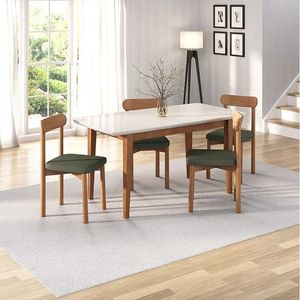 Kit Mesa De Jantar Tangará 160cm E 4 Cadeiras Pitanga Cabecasa Madeiramadeira Caramelo Off White Verde