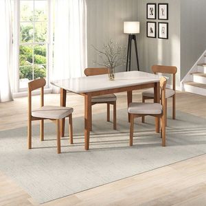 Kit Mesa De Jantar Tangará 160cm E 4 Cadeiras Pitanga Cabecasa Madeiramadeira Caramelo Off White Cinza