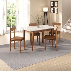 Kit Mesa De Jantar Tangará 130cm E 4 Cadeiras Pitanga Cabecasa Madeiramadeira Caramelo Off White