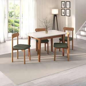 Kit Mesa De Jantar Tangará 130cm E 4 Cadeiras Pitanga Cabecasa Madeiramadeira Caramelo Off White Verde