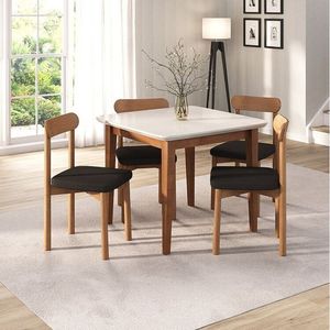 Kit Mesa De Jantar Tangará 95cm E 4 Cadeiras Pitanga Cabecasa Madeiramadeira Caramelo Off White Preto
