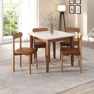 Kit Mesa De Jantar Tangará 95cm E 4 Cadeiras Pitanga Cabecasa Madeiramadeira Caramelo Off White