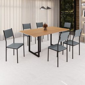 Conjunto Sala De Jantar Mesa 160x90cm Base Lunna Tampo Mdf Florença Grafite Preto