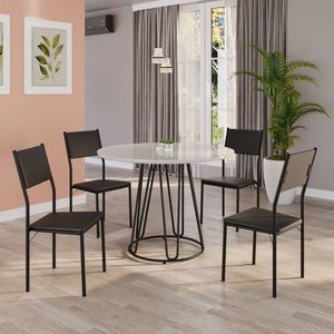 Conjunto Sala De Jantar Mesa Redonda 100cm Base Omega Tampo Mdf Laca Com Vidro Florença Preto