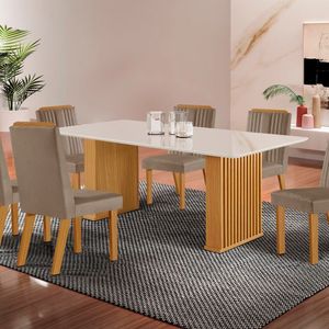 Conjunto Sala De Jantar Mesa Imperatriz 1,80x0,90 Com 06 Cadeiras Florença Yescasa Castanho Capuccino Off White