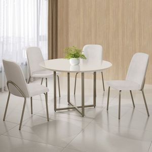 Conjunto Sala De Jantar Mesa Com 4 Cadeiras California Fendi Bege
