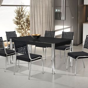 Conjunto Sala De Jantar Mesa Retangular Com 6 Cadeiras Natani Cromado Preto