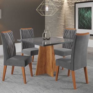Mesa De Jantar Quadrada Decora Com Vidro 90x90 E 4 Cadeiras Vegas Em Madeira Maciça Mel Grafitegrafite