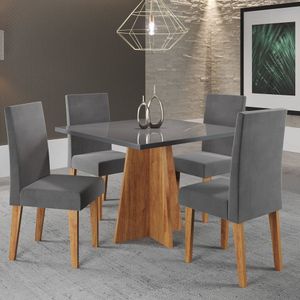 Mesa De Jantar Quadrada Decora Com Vidro 90x90 Com 4 Cadeiras Venus Em Mdp-mdf Mel Grafite Grafite