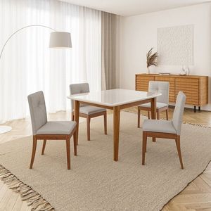 Conjunto Mesa De Jantar Tangará 130cm E 4 Cadeiras Estofadas Tiê Maxx Cabecasa Madeiramadeira Caramelo Bege Claro
